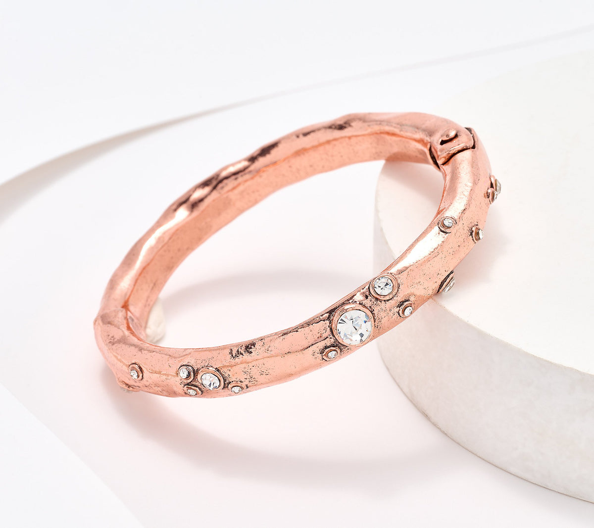 Susan Graver Embellished Metal Bangle, Rosetone
