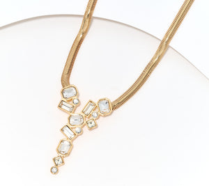 Susan Graver Goldtone White Crystal Multi Stone Drop Necklace, 18"