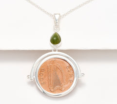 Connemara Marble Lucky Penny Coin Pendant with 18" Chain