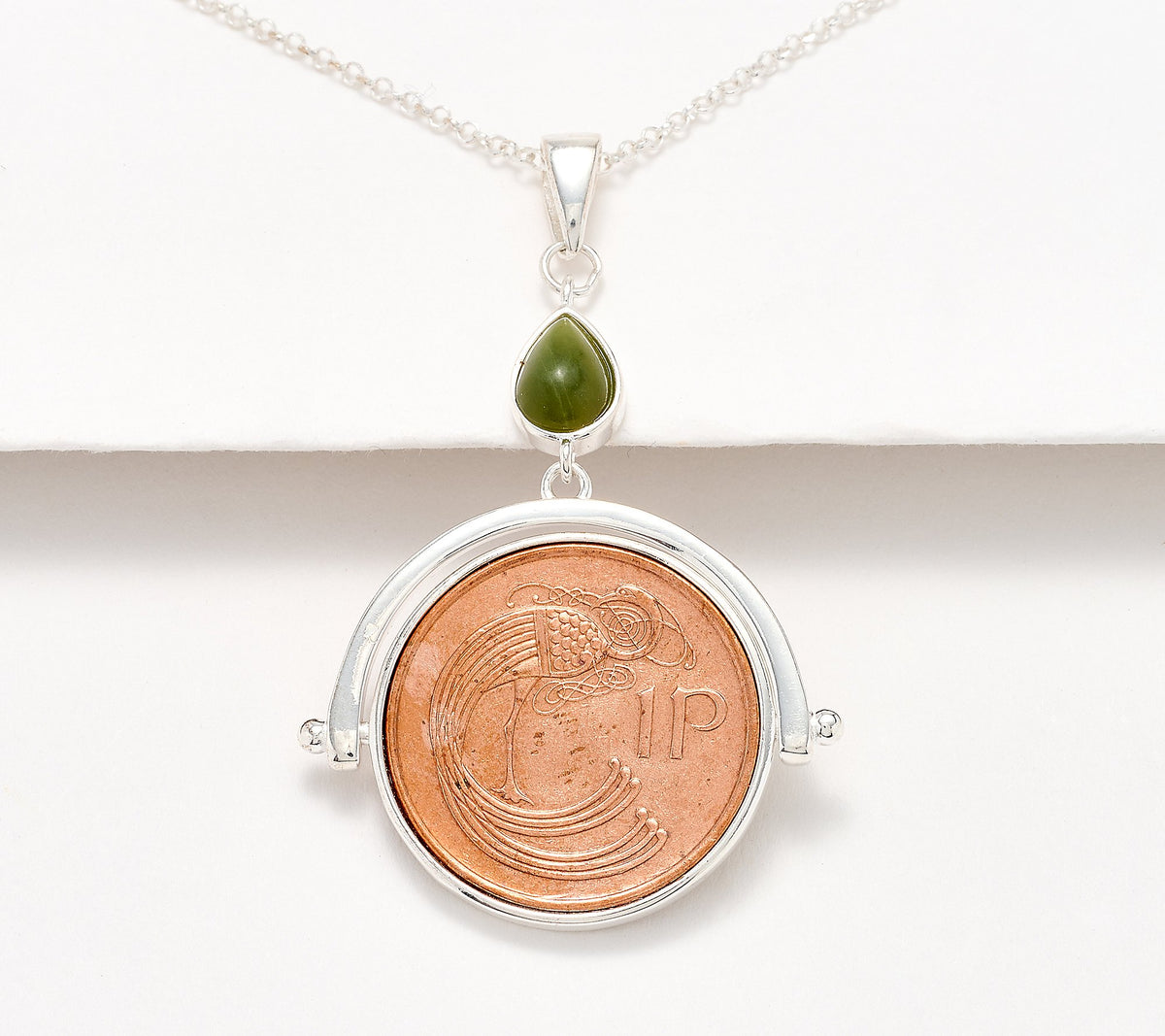 Connemara Marble Lucky Penny Coin Pendant with 18" Chain