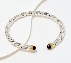 Christian James Sterling Silver two-Tone Black Spinel Gemstone Cuff, 8-1/4"