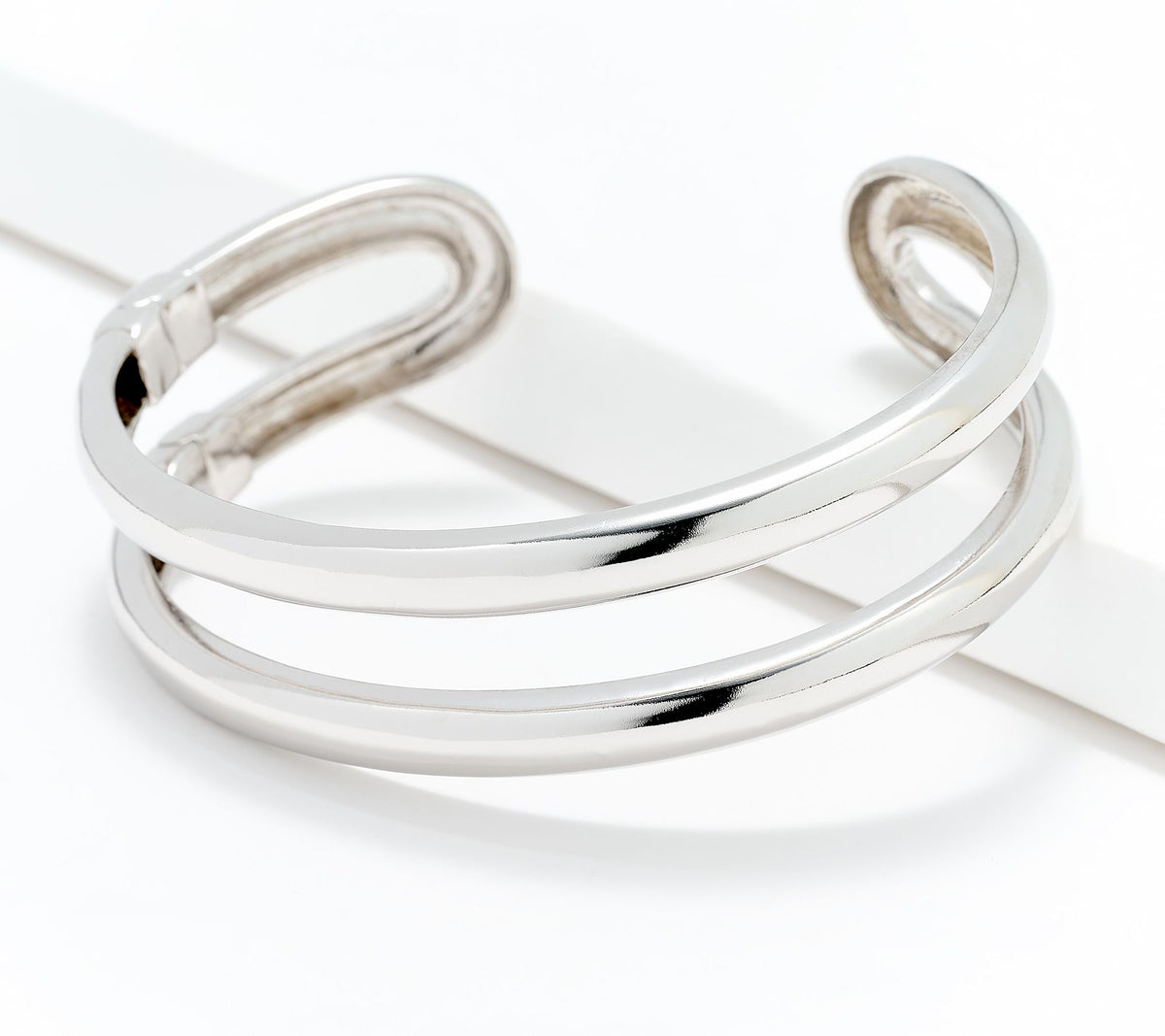 Silver Style Sterling Silver Domed Open Design Hinged Cuff, 8"