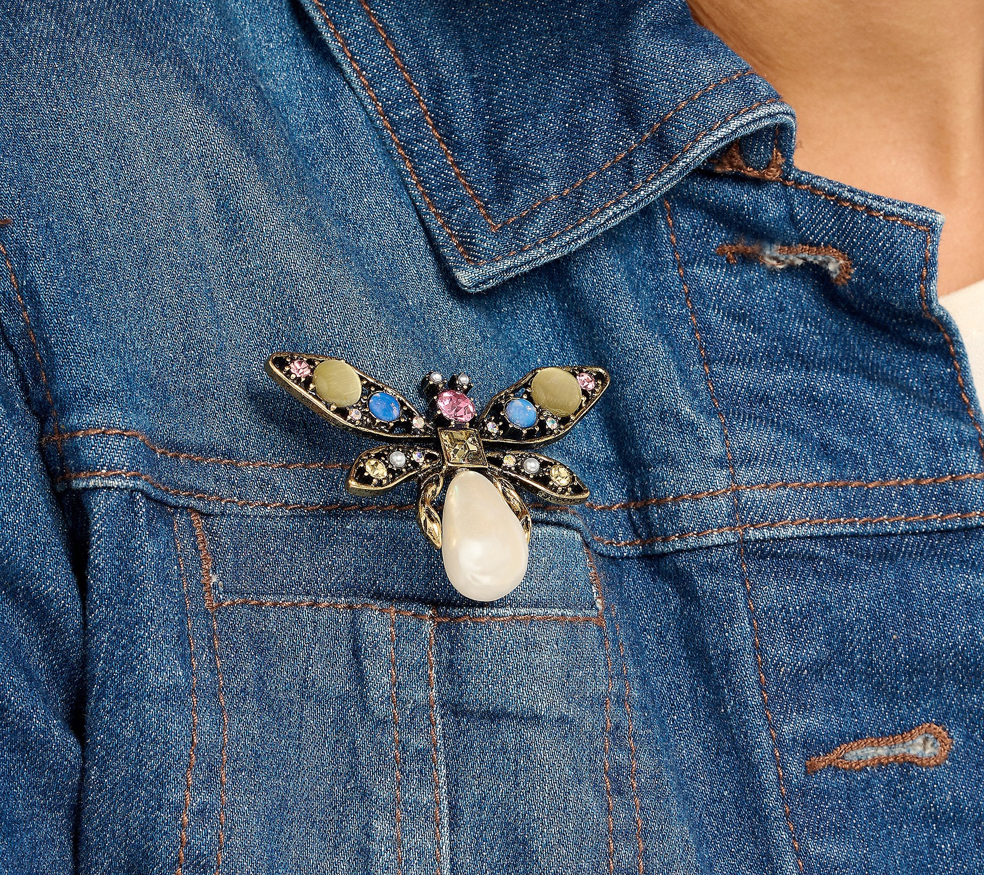 Joan Rivers Silvertone Baroque Pearl Bee Pin, 2-1/2"