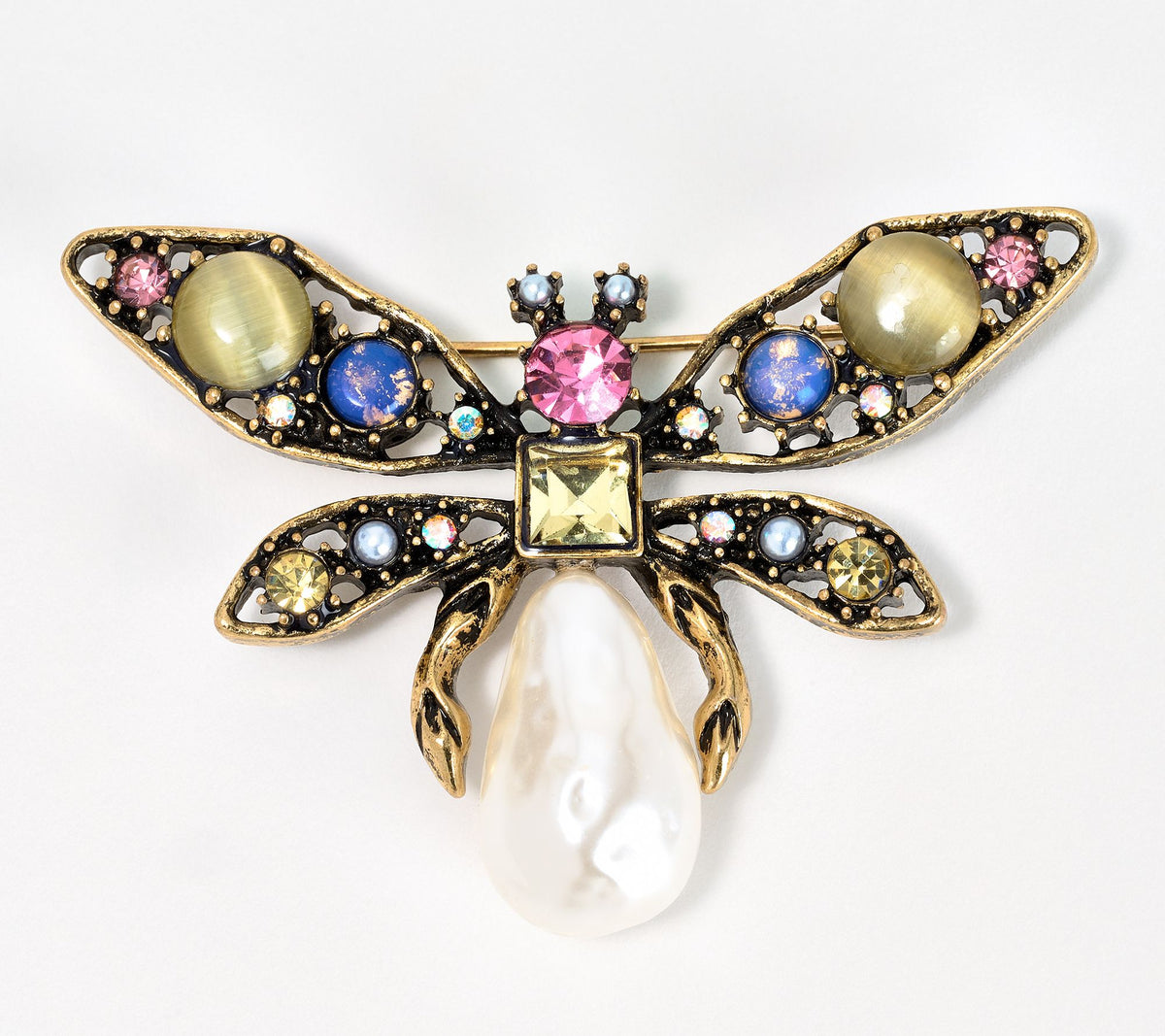 Joan Rivers Goldtone Antique Baroque Pearl Bee Pin, 2-1/2"