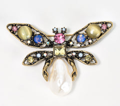 Joan Rivers Silvertone Baroque Pearl Bee Pin, 2-1/2"