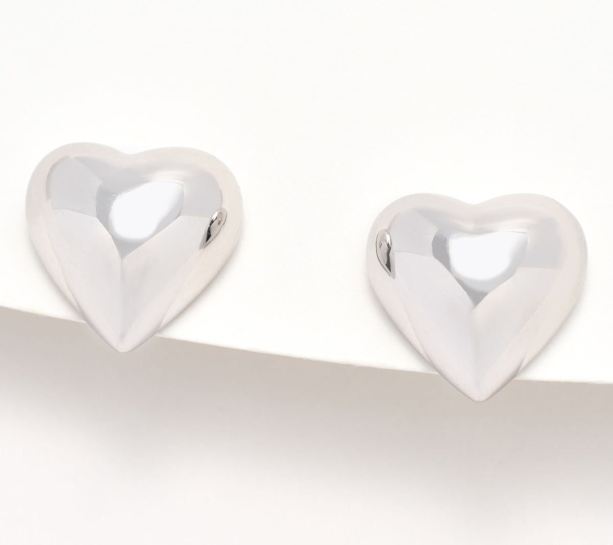 Silver Style Sterling Silver Bold Puffy Heart Stud Earrings,