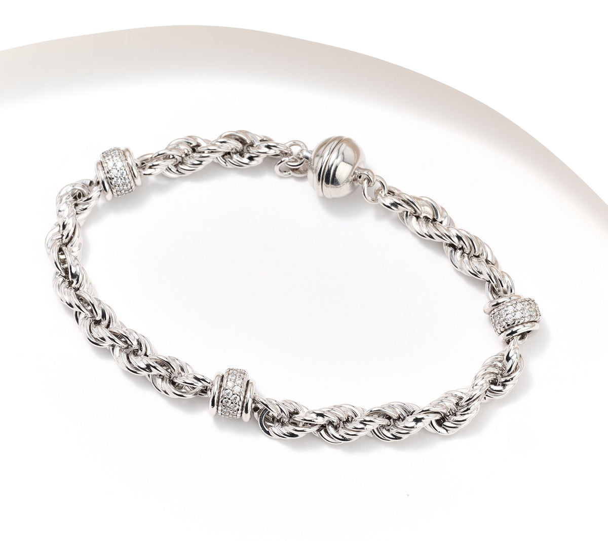 Diamonique Italia C/0 Chain Station Bracelet, Sterling Silver, 6-3/4"