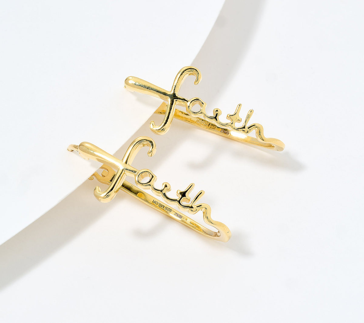 David Markstein 18K YG-Clad Sterling Silver Inspirational ‘Faith’ Hoop Earrings