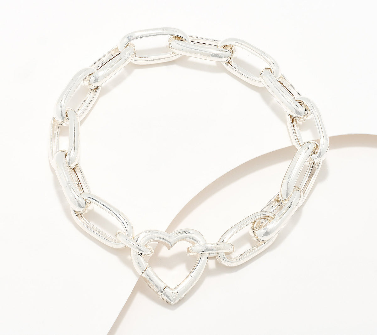 UltraFine 950 Silver Heart Closure PaperClip Chain Bracelet 8"
