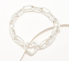 UltraFine 950 Silver Heart Closure PaperClip Chain Bracelet 8"