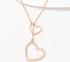 UltraFine 950 Silver Rose Plated Heart Toggle Diamond Cut Necklace 26"