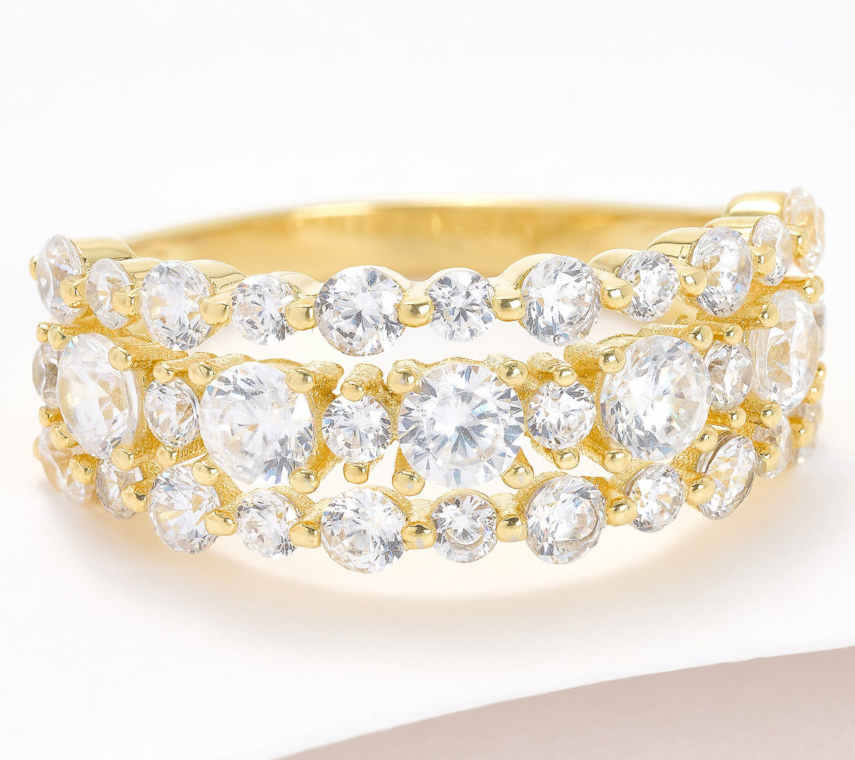 Diamonique Classics 3-Row Band Ring, 1.95 cttw, 14K Y Gold-Clad Sterling Silver, Size 5