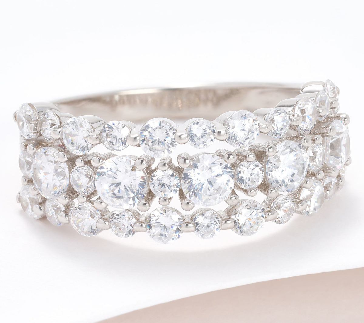 Diamonique Sterling Silver Classics 3-Row 1.95 cttw Band Ring, Size 8