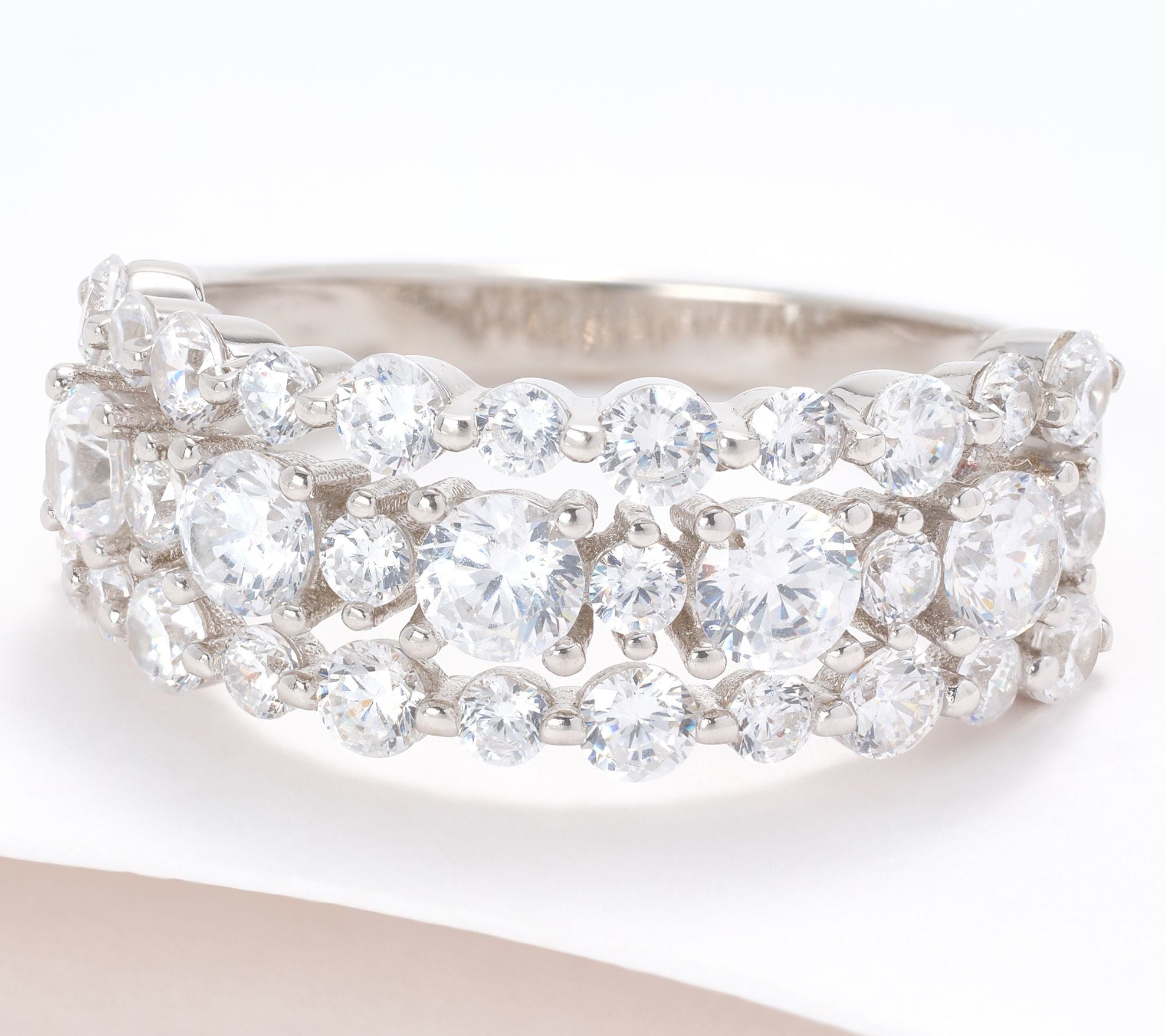Diamonique Sterling Silver Classics 3-Row 1.95 cttw Band Ring, Size 8