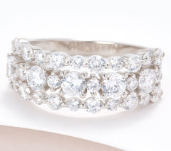Diamonique Sterling Silver Classics 3-Row 1.95 cttw Band Ring, Size 8