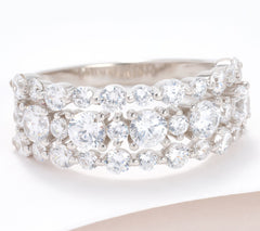 Diamonique Sterling Silver Classics 3-Row 1.95 cttw Band Ring, Size 8