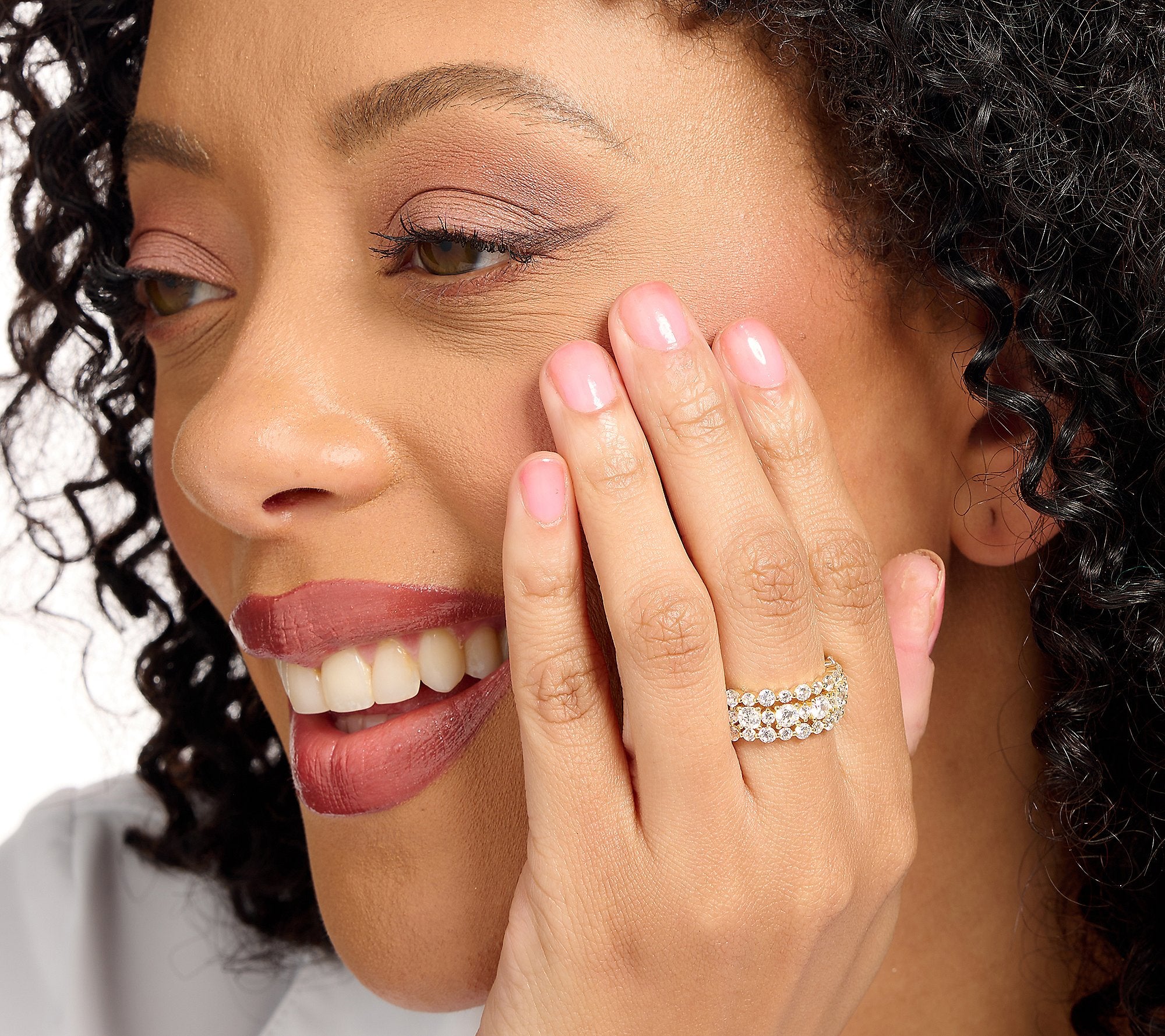 Diamonique Classics 3-Row Band Ring, 1.95 cttw, 14K Y Gold-Clad Sterling Silver, Size 5