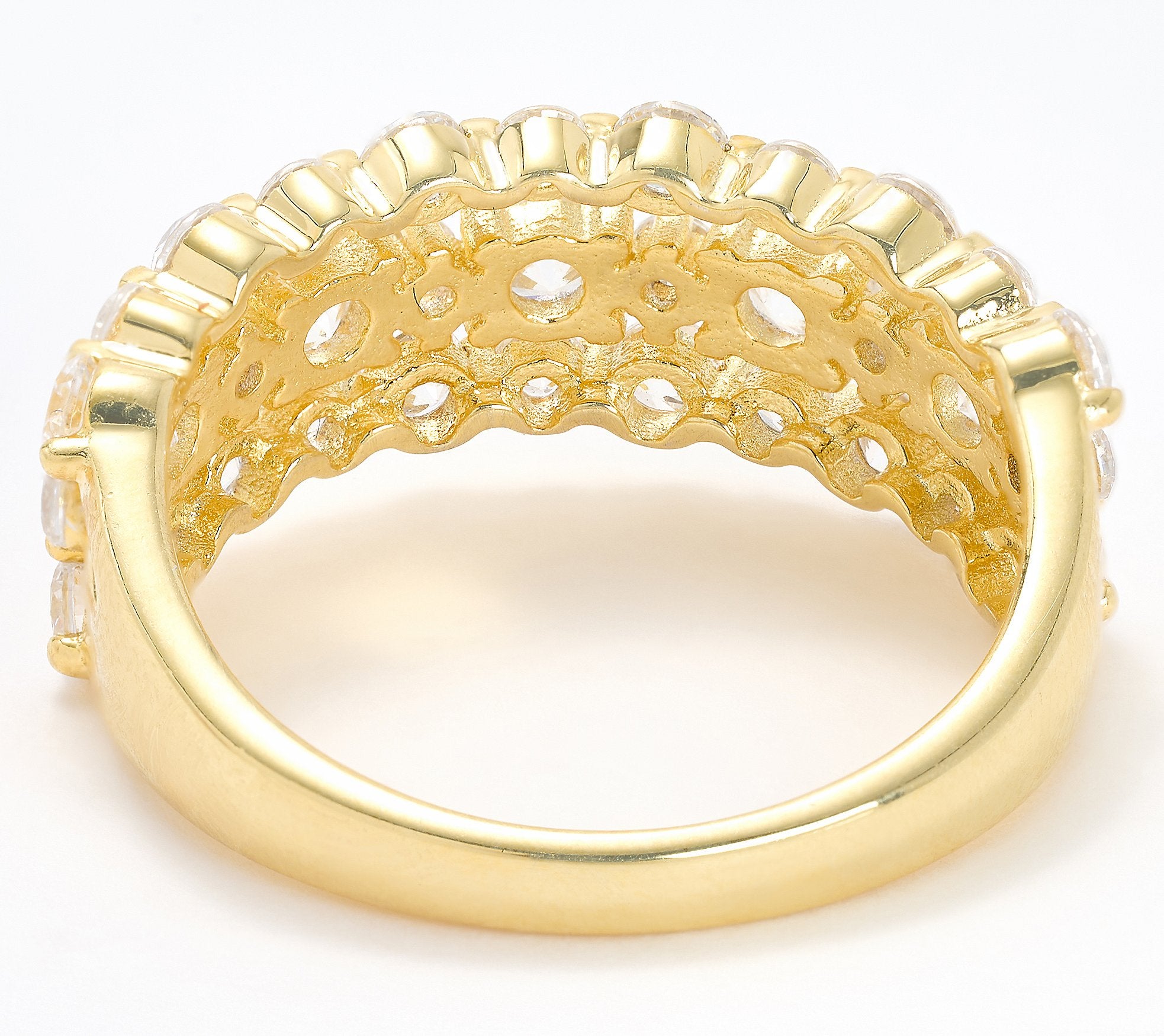 Diamonique Classics 3-Row Band Ring, 1.95 cttw, 14K Y Gold-Clad Sterling Silver, Size 5
