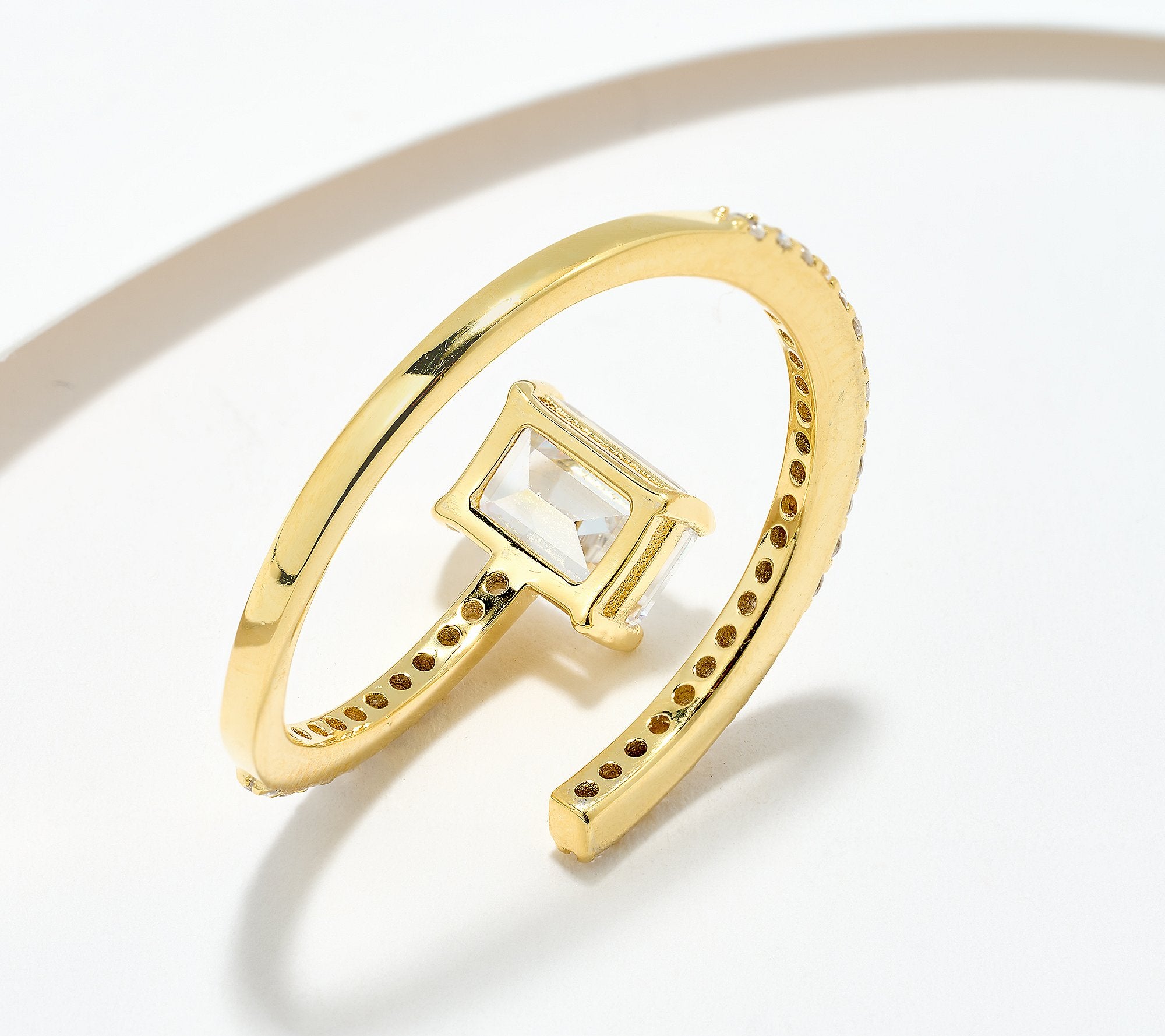 Diamonique Emerald-Cut Wrap Ring, 1.32 cttw, 14K Yellow GoldClad Sterling Silver, Size 7