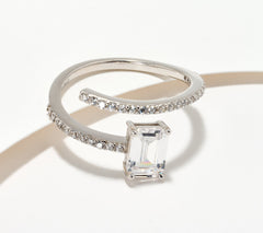 Diamonique Emerald-Cut 1.32 cttw Wrap Ring, Rhodium-Plated Sterling Silver, Size 7