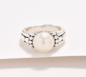 JAI Sterling Box Chain Texture Cultured Pearl Ring, Size 7