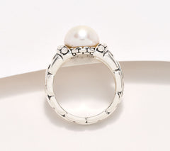 JAI Sterling Box Chain Texture Cultured Pearl Ring, Size 7