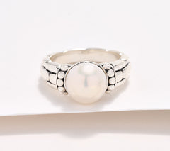 JAI Sterling Box Chain Texture Cultured Pearl Ring, Size 7