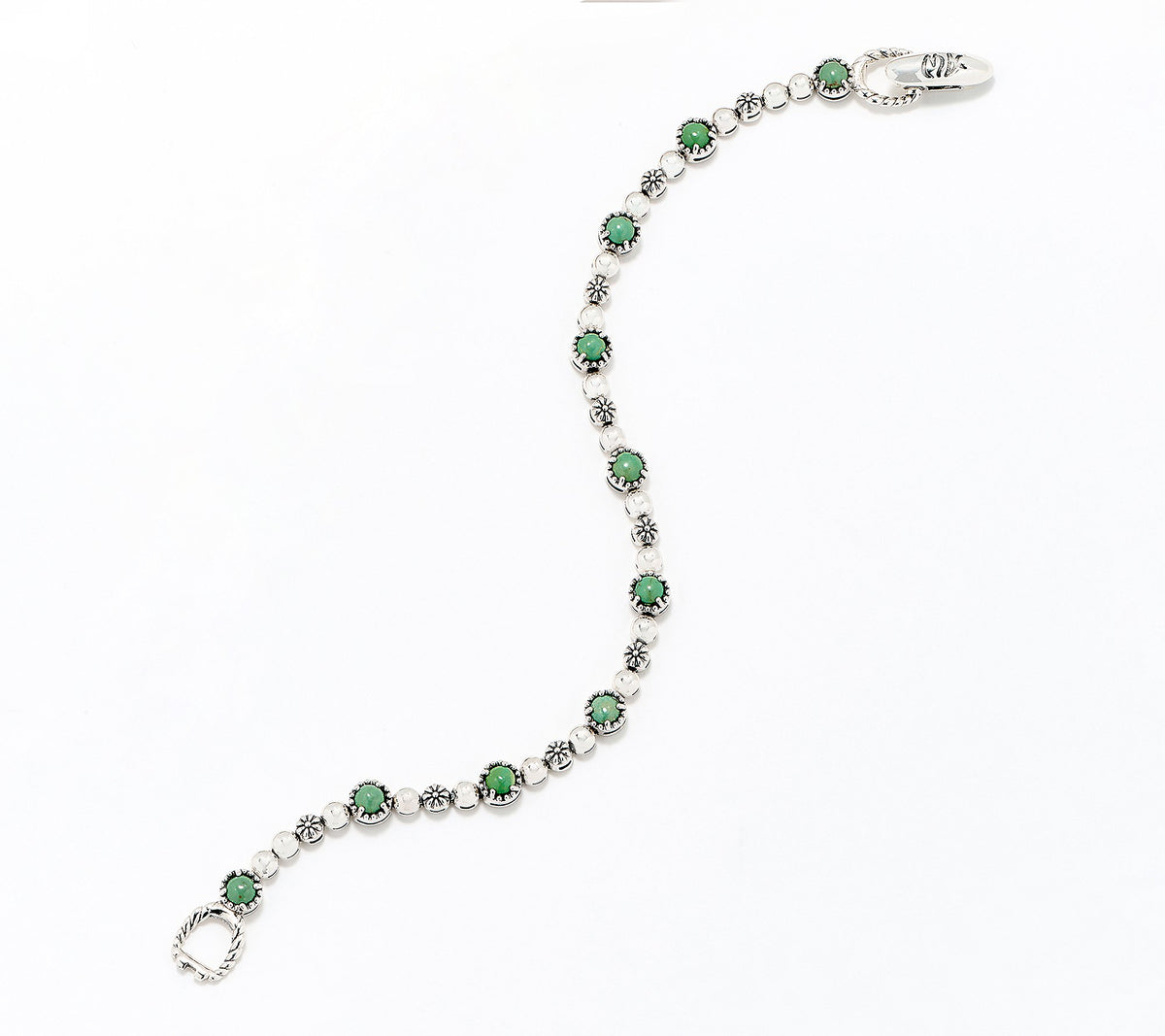 American West Sterling Green Turquoise Desert Flower Tennis Bracelet, 7-1/4"