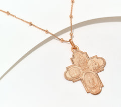 David Markstein Rose Clad Sterling Silver Scapular Cross Pendant Necklace, 16"+4"
