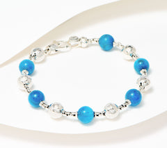 JAI Sterling Silver Hammered & blue apatite Bead Bracelet. 8"