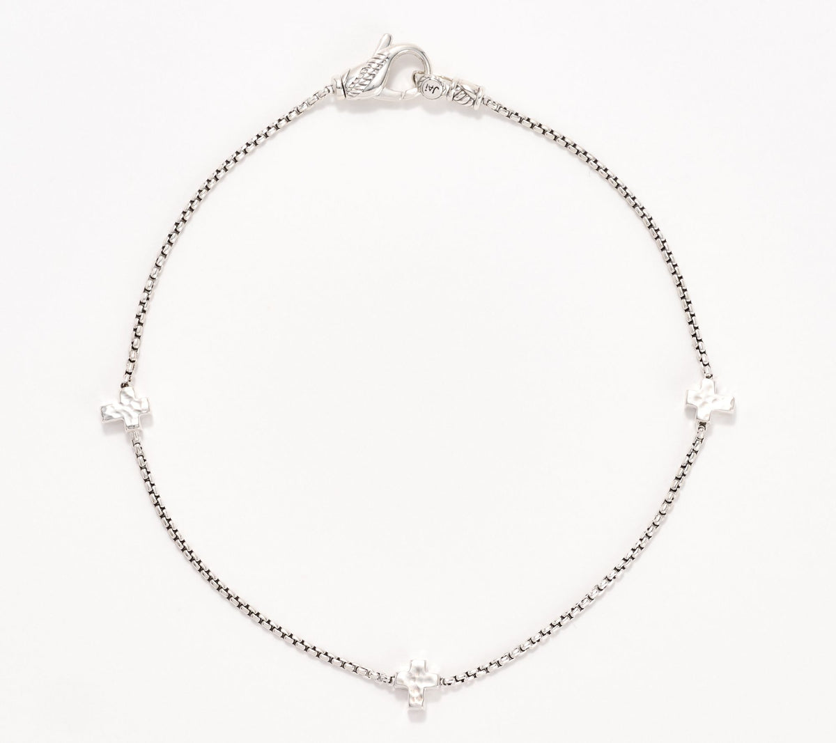 JAI Sterling Silver Baby Box Chain Symbols of Love 'cross' Anklet, 11"