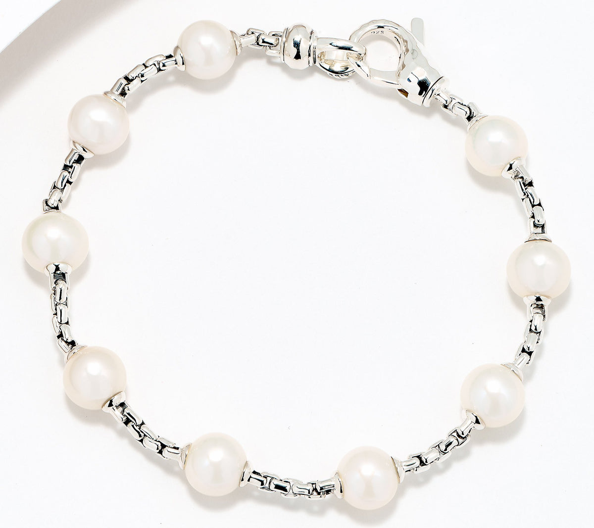 JAI Sterling Silver Cultured Pearl 2.7mm Box Chain Bracelet, 8-1/4"
