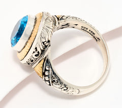 Artisan Crafted Sterling Silver & 18K Fancey Oval Blue Topaz Ring, Size 8
