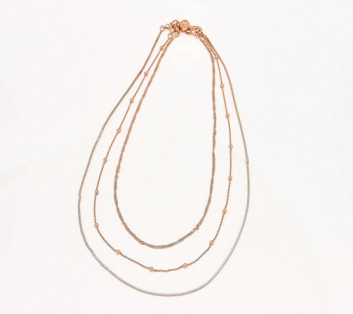 UltraFine 950 18K Rose Gold-Plated Silver Set of 3 Magnet Clasp Necklaces