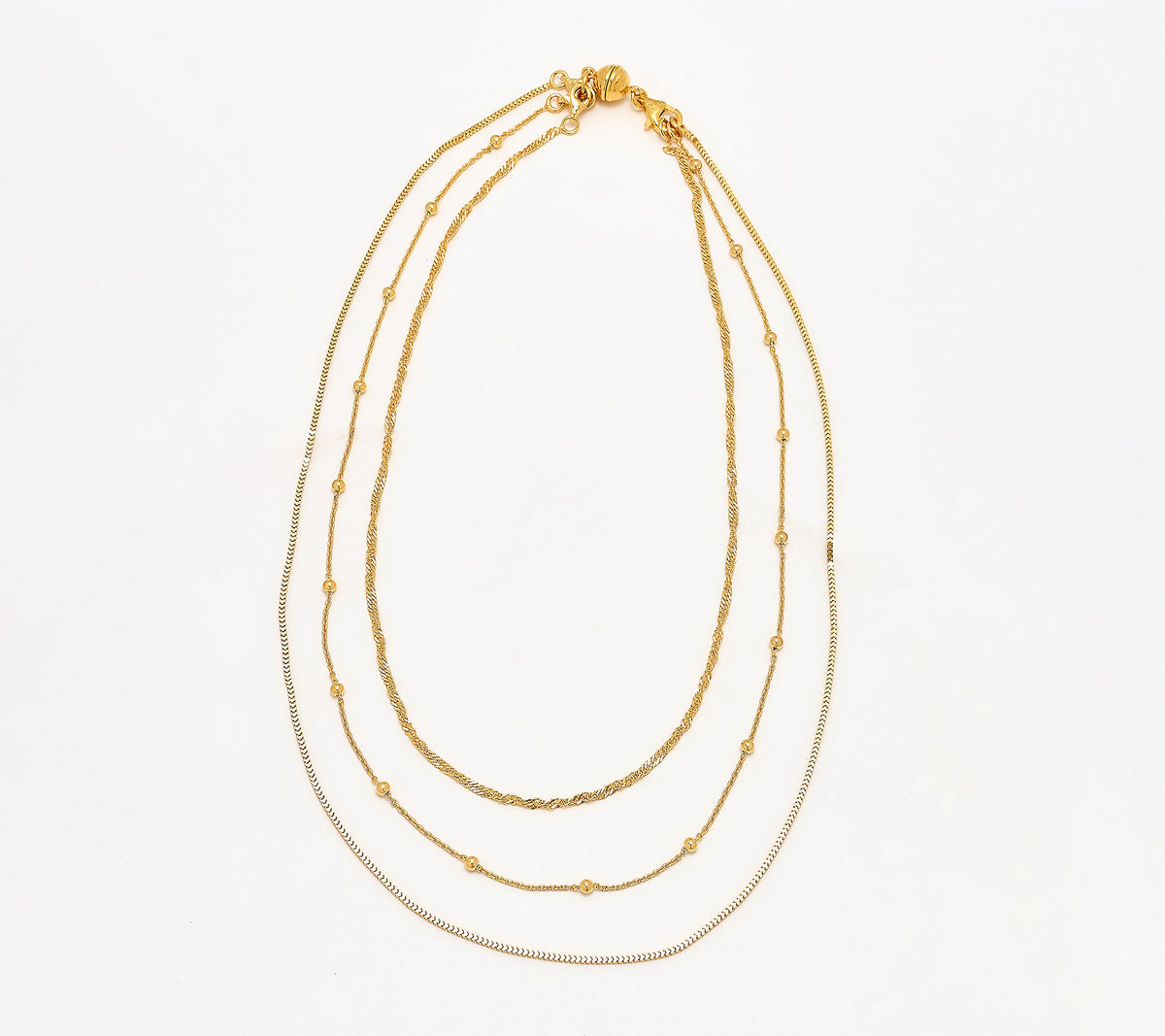 UltraFine 950 18K Gold-Plated Silver Set of 3 Magnet Clasp Necklaces