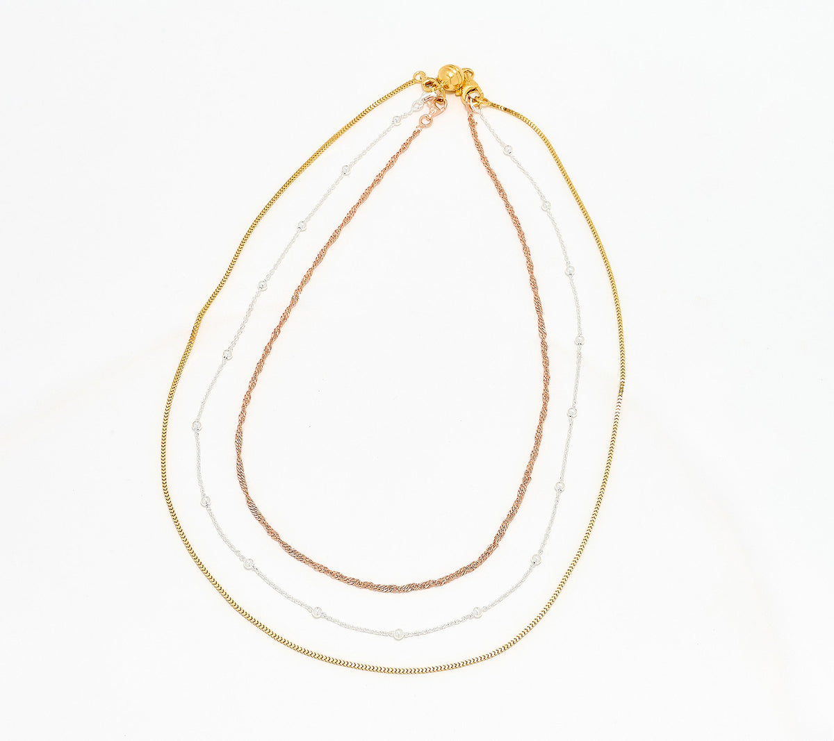 UltraFine 950 18K Tri Color Silver Set of 3 Magnet Clasp Necklaces