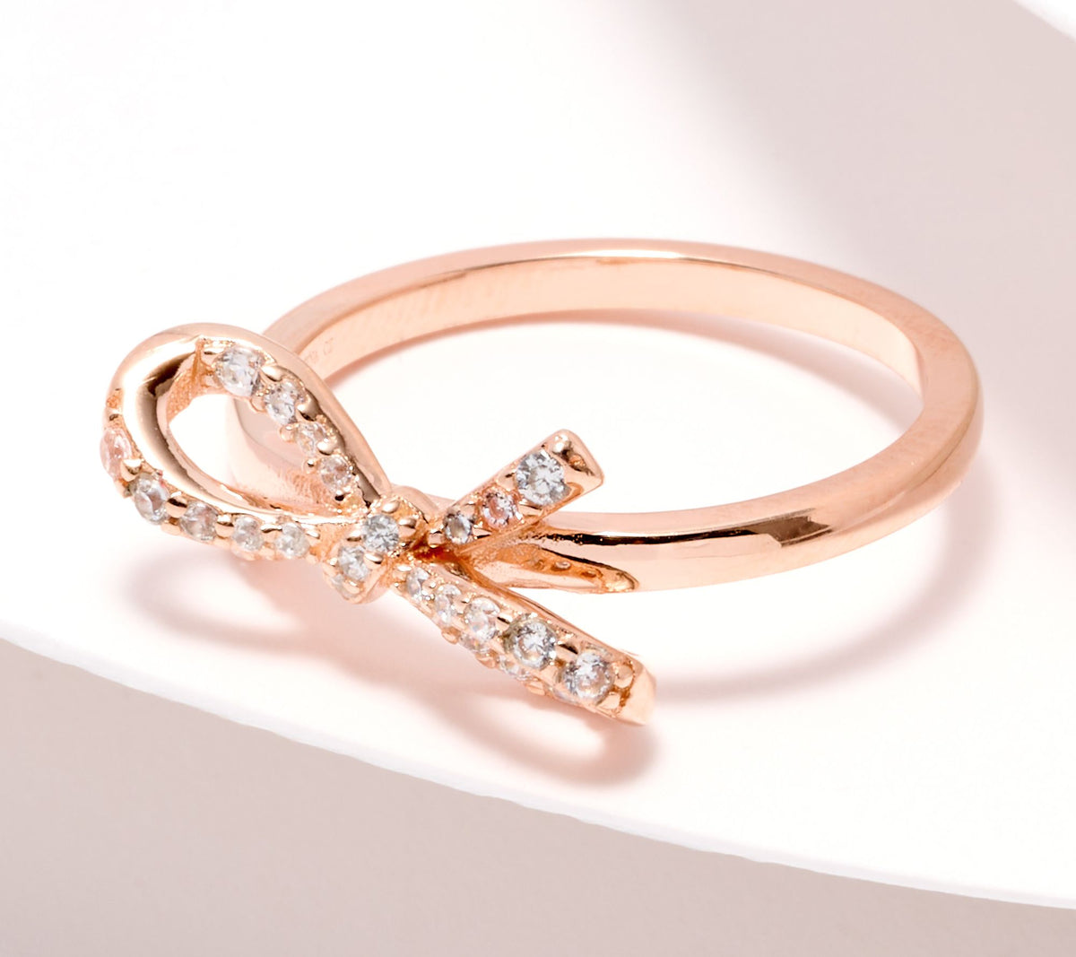 Diamonique Sterling Silver Roseclad Tied to You Round Cut Bow Ring, Size 8