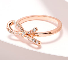 Diamonique Sterling Silver Roseclad Tied to You Round Cut Bow Ring, Size 8