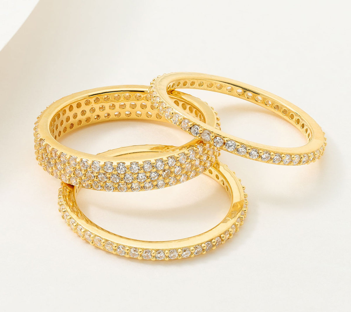 Diamonique Sterling Siler Goldclad Set of 3 Round Cut Stack Ring Set, Size 7