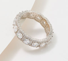 Diamonique Sterling Silver Eternity Round Cut Halo Band Ring, Size 5