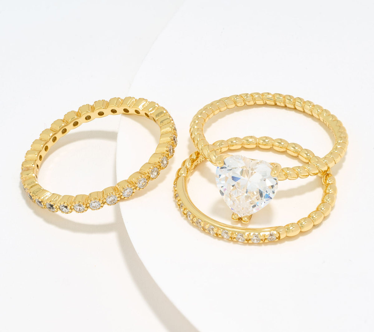 Diamonique Gold-Over Sterling Silver Set of Three Heart Rings, Size 6