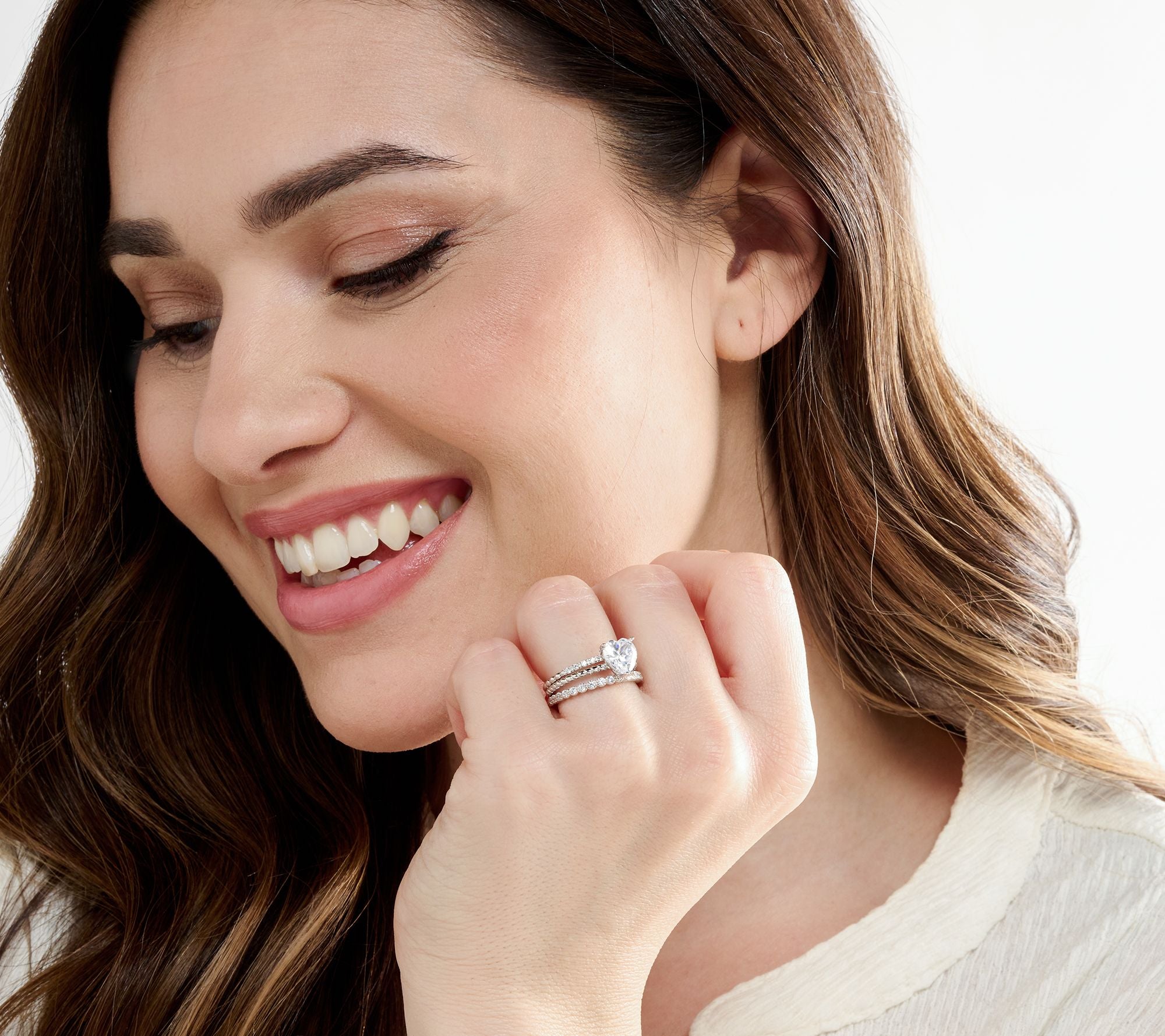 Diamonique Gold-Over Sterling Silver Set of Three Heart Rings, Size 6