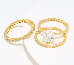 Diamonique Gold-Over Sterling Silver Set of Three Heart Rings, Size 6