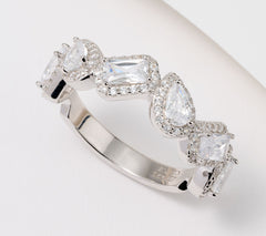 Diamonique Sterling Silver Fancy Cut Multi -Shape Band Ring, Size 5