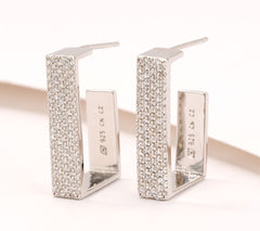 Diamonique U- Shape Hoop Earrings Sterling Silver