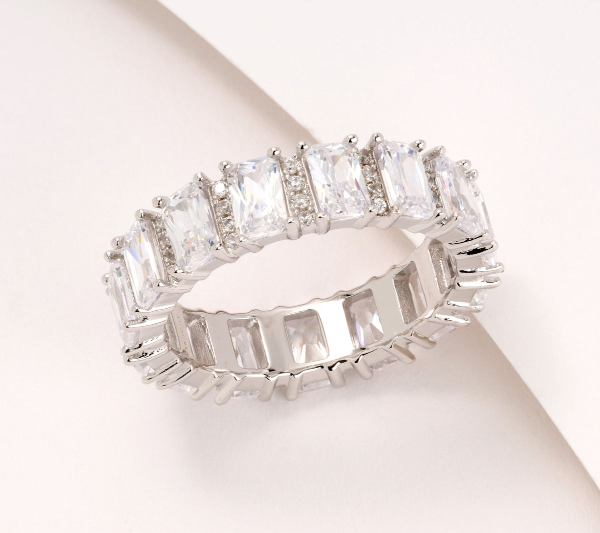 Diamonique Sterling Silver Classics Emerald-Cut Band Ring, Size 10