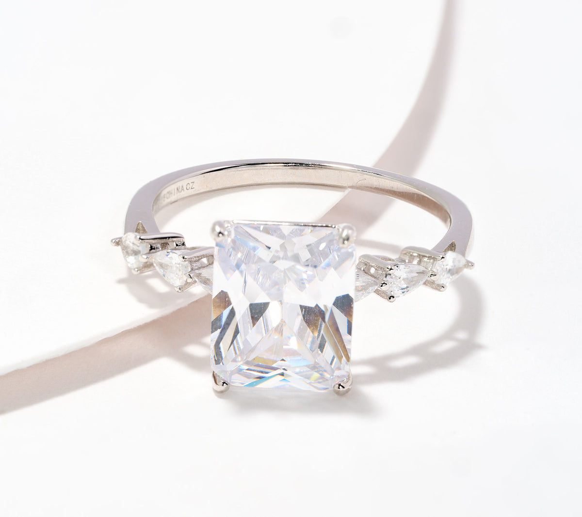 Diamonique Sterling Silver Emerald-Cut Engagement Ring, Size 7