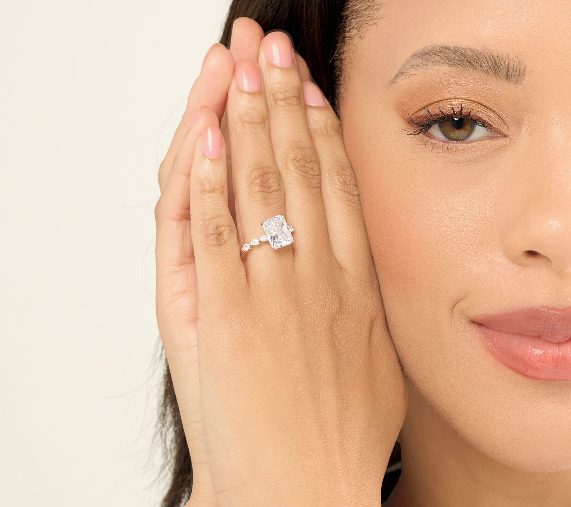 Diamonique Sterling Silver Emerald-Cut Engagement Ring, Size 7