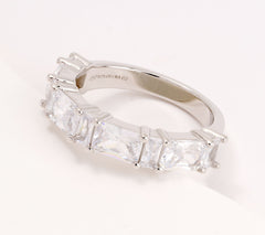 Diamonique Sterling Silver Baguette Cut Half Eternity Band Ring Size 8