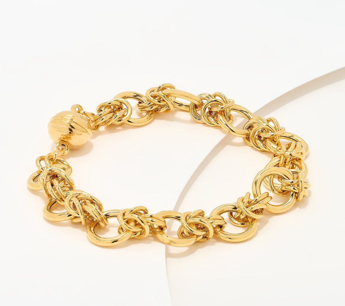 UltraFine 950 18K Gold Plated Silver Circle Link Bracelet with Magnetic Clasp 7" Fit